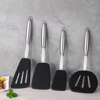 Usine OEM ODM – Nouvel ensemble de 4 spatules en silicone avec manche en acier inoxydable, ustensiles de cuisine multifonctionnels pour barbecue