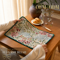 Set de table rectangulaire en jacquard fleuri style campagne française, tissé pour la maison et les restaurants