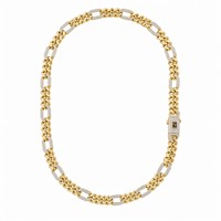 Collier en laiton plaqué or bicolore, style cubain, avec zircon CZ incrusté, style Figaro, bijoux cadeau