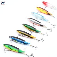 Leurre Popper 13,5g 10cm 8 Couleurs avec 2 Hameçons Tréillis Barbelés, Leurre de Pêche Rotatif en Plastique Type Hélice Tracteur, Leurre de Surface