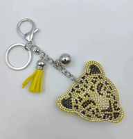 Koningsblauwe cheetah-vormige stijlvolle sleutelhanger met volledig strass-versiering en kwastjes, hoogwaardige bestseller charme hangende ornament
