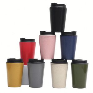 12Oz <b>Small</b> Wheat Straw Water Bottle, Double Layer Insulated <b>Coffee</b> Mug With Flip Lid for Office & Car - Product Image 1