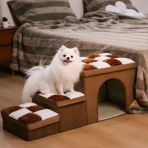 Rampe pliante à trois niveaux pour animaux de compagnie, escalier pour animaux de compagnie, échelle pour animaux de compagnie, design en damier pliable, adapté aux chats et aux chiens - Product Image 2