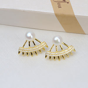 Boucle d'oreille en argent S925, 5-6 perles, accessoires de bijouterie DIY, plateau vide pour boucles d'oreilles personnalisées pour femmes, semi-finies, incrustation 1053 - Product Image 4