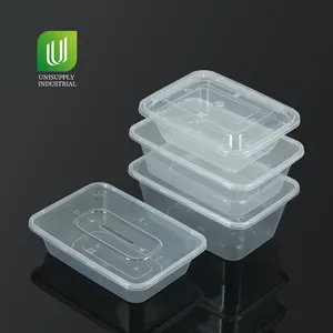 Kotak makanan plastik sekali pakai, wadah makanan kotak makan siang kotak Bento dengan tutup