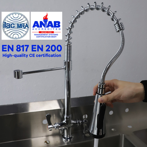 Robinet de cuisine commercial 2026 OEM ODM à double poignée en laiton et SUS304 pour hôtel, avec <span class=keywords><strong>douchette</strong></span> extractible/basculante pour pré-<span class=keywords><strong>évier</strong></span>, à montage sur plan. - Product Image 1
