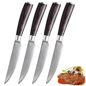 Juego de Cuchillos para Carne Profesionales Modernos con Patrón Grabado con Láser, Hojas de Acero de Damasco, Ambidiestros, Mangos de Resina de Madera Azul/Roja - Product Image 3