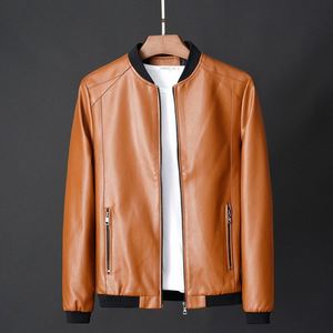 Giacca in Pelle da Uomo con Colletto Rialzato, Giacca da Motociclista, Cappotto in Pelle Bomber, Tendenza Moda, <span class=keywords><strong>Abbigliamento</strong></span> Invernale in Pelle Personalizzato - Product Image 2