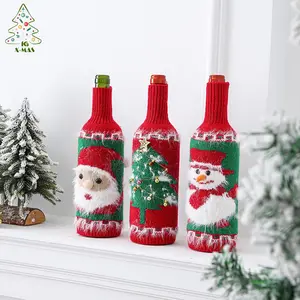 Рождественские украшения в наличии рождественские новогодние рождественские высококачественные вязаные рождественские сумки для вина вышитые рождественские чехлы для винных бутылок