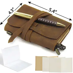 Kleine Tasche Journal Vintage Antike Echtem Leder Reise Tagebuch für Studenten Stift Zip Tasche Notizen Skizzieren Zeichnung