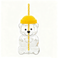 Vente flash : Tasse à café transparente en verre borosilicate de haute qualité avec couvercle et paille, motif ours en peluche mignon vert, 500 ml