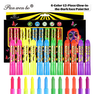 Panwenbo ชุดสีทาใบหน้าเรืองแสงในที่มืด6สี12ชิ้นสีเทียนงานหน้ากากไฟนีออนชุดสีทาร่างกายสำหรับวันฮาโลวีน - Product Image 1