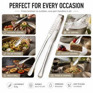 Pure Titanium Tongs Long Handle <b>BBQ</b> Grill Food Tongs Kitchen Serving Utensil for Steak Salad Bread Dessert Cooking - Product Image 5