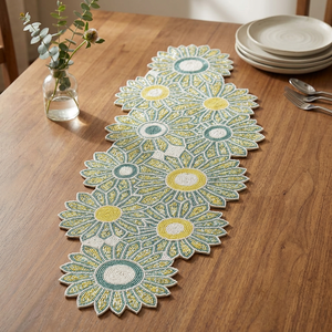 Floral Printed Table Runner Cotton Washable Classic Home Decor Yellow Green Pattern - Product Image 2
