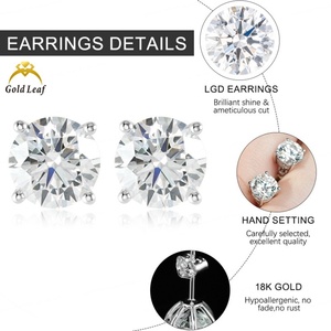 Boucles d'oreilles clous en or 18 carats plaqué or, diamant rond de laboratoire, 4 griffes, romantiques, certifiées IGI, pour mariage, fiançailles ou cadeau de fête - Product Image 4