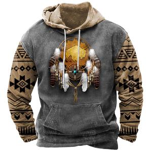 Venta al por mayor de sudaderas con capucha personalizadas 2025 para hombre Estilo Vintage azteca Navajo impreso en 3D ganchillo casual para otoño mínimo 2 uds. - Product Image 4