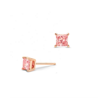 LOZRUNVE Nouveau Design Boucles d'Oreilles Clous en Argent Sterling 925 avec Zircon et Saphir Rose Carré Solitaire de Haute Qualité