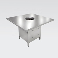 Ensemble de mobilier de restaurant moderne et industriel, créatif, en acier inoxydable, avec table de fondue, table de barbecue et canapé en bois.