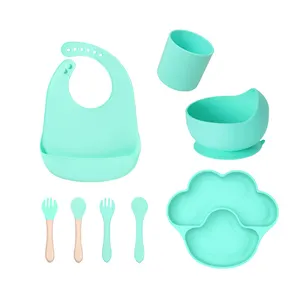 Top Sale Customized Baby Print Bib Spoon Bowl Waterproof Suction Plate Dish Pumpkin Silicone Tableware Feeding Set For Children