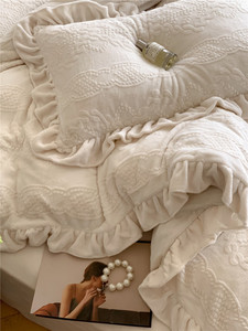 4 piezas gruesas y esponjosas patrón 3D de lujo de lana cama ropa de cama funda nórdica juego de sábanas con 2 fundas de almohada para niños y adultos - Product Image 3
