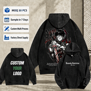 Maßgefertigter Sweatshirt Schwerer Schwarzer Baumwoll-Acid-Wash Vintage Grafik JJK <span class=keywords><strong>Zenin</strong></span> Maki Anime Herren Doppelseitig Bedruckte Hoodies - Product Image 1
