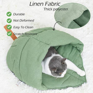 Kat Slaapzak, linnen Stof Kat Bed Cave Leaf Nest Pet Cuddle Zone Bedekt Verbergen Kap Gravende Cozy Soft Duurzaam Wasbaar Wi - Product Image 3