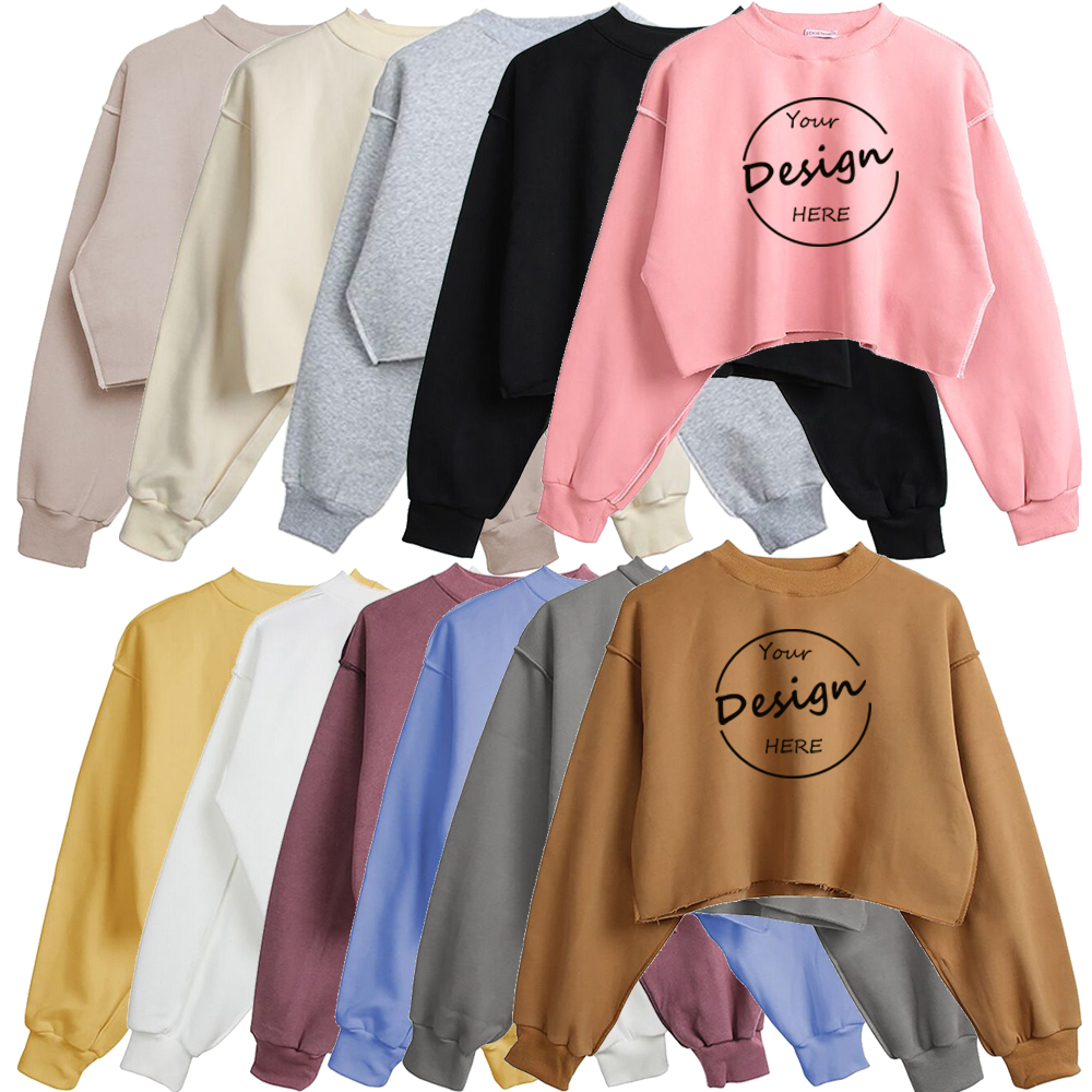 Индивидуальный Логотип, высокое качество, большой размер, свободный крой, женский укороченный топ, свитер с круглым вырезом, большие размеры, женские толстовки и толстовки
