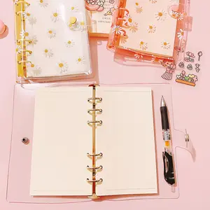 Caderno de papelaria criativo em PVC 6 anéis, caderno de diário de margarida A6 novo, 2024