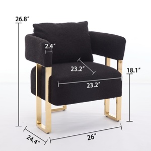 Sillón <span class=keywords><strong>de</strong></span> Lectura Moderno y Ecológico con Cojín <span class=keywords><strong>de</strong></span> Terciopelo Negro y Patas <span class=keywords><strong>de</strong></span> Metal Dorado sin Ruedas para Sala <span class=keywords><strong>de</strong></span> Estar, Dormitorio u Oficina - Product Image 3