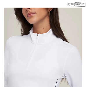 Baju olahraga atletik wanita, baju Pullover lengan panjang ritsleting, baju ketat olahraga Yoga atletik potongan jala nilon - Product Image 6