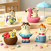 Statue en résine chat de plage d'été Kawaii, faite à la main et peinte à la main, décoration de bureau mignonne, design pyramide musicale pour salon