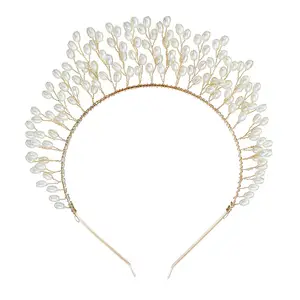 波西米亚风格竖起的直筒珍珠头带婚宴头饰配件手工制作直立珍珠发带皇冠