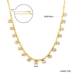 Collier pendentif en diamant en gros, bijoux géométriques en acier inoxydable avec zircone cubique carrée à la mode, chaîne à perles - Product Image 3