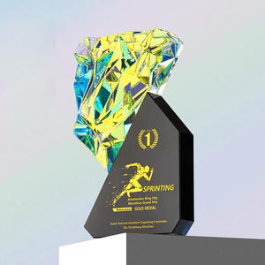 व्यक्तिगत इंद्रधनुष क्रिस्टल के आकार पुरस्कार ट्रॉफी कस्टम क्रिस्टल पुरस्कार ट्रॉफी, काले स्पष्ट एम्बर गुलाबी आधार MH-NJ0865 के साथ - Product Image 3