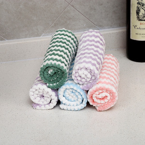 Coral Fleece Dishcloths Stripe Pattern Moisture <b>Absorbent</b> Thickened Cleaning <b>Cloths</b> For Kitchen Pots And Pans - Product Image 2