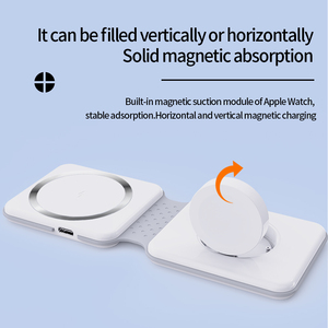 Station de charge sans fil magnétique pliable <span class=keywords><strong>2</strong></span> en 1, charge rapide pour iPhone et Apple Watch, support de voyage portable - Product Image 6