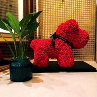 Fleurs éternelles miniatures en PE, roses, pour cadeau de Noël pour petite amie ou amie, personnalisables en gros, motif chien porte-bonheur