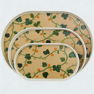 ชุดถาดเสิร์ฟอาหารรูปวงรีลายดอกกุหลาบแบบซ้อนได้ สไตล์เกาหลี ทำจากเมลามีน ขนาด 10/13/15.7 นิ้ว ชุดครบเซ็ต - Product Image 6