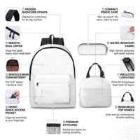 Sac à dos imperméable unisexe 3-en-1 avec boîte à lunch isotherme et pochette zippée – Tendance Géométrique pour la rentrée scolaire