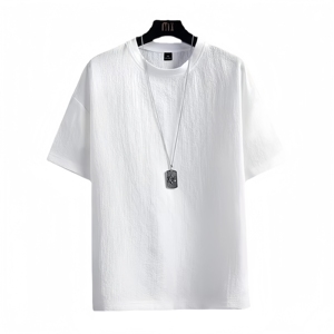 Camicia Estiva <span class=keywords><strong>da</strong></span> <span class=keywords><strong>Uomo</strong></span> in Cotone a Maniche Corte, Tinta Unita, Tessuto Lavorato a Maglia - Product Image 5