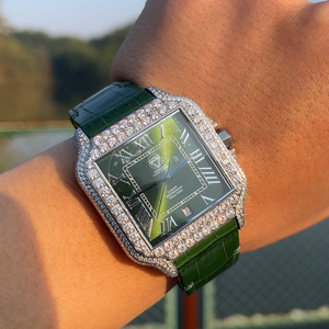 นาฬิกา<span class=keywords><strong>เพชร</strong></span>โมอิสซาไนต์ <span class=keywords><strong>VVS</strong></span> สุดหรูสำหรับผู้ชาย ขนาด 40 มม. หน้าปัดสีเขียว สายหนังแท้ ระบบอัตโนมัติ ดีไซน์ฮิปฮอป - Product Image 2