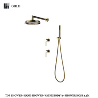 Système de douche thermostatique moderne à double poignée, mitigeur de salle de bain mural en laiton noir avec robinet céramique, effet pluie, pour appartement