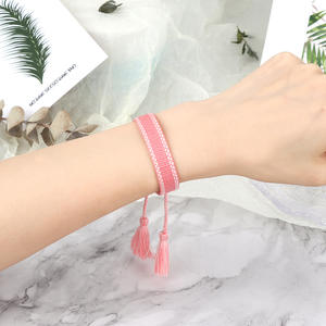 Personalisasi logo Anda sendiri warna solid keren warna-warni gelang bordir rumbai anak gelang Bordir gelang pergelangan tangan - Product Image 3