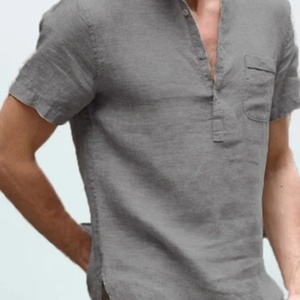 Chemises en lin pur pour hommes, tissu léger à séchage rapide pour l'été, logo personnalisé, commandes en gros - Product Image 4