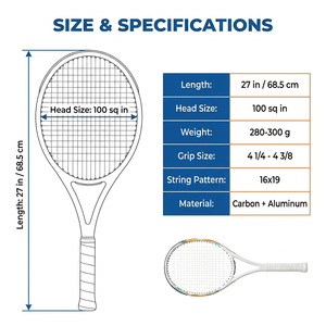<span class=keywords><strong>Raquette</strong></span> de <span class=keywords><strong>tennis</strong></span> en aluminium de haute qualité, surdimensionnée et adaptée aux débutants, avec une taille de face de 21 à 27 pouces pour un apprentissage facile et une puissance élevée - Product Image 2