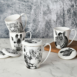 Nuove tazze di porcellana animale e Set di piatti da portata in ceramica con tigre leopardata della giraffa Zebra-per caffè e tè - Product Image 3
