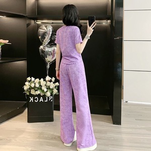 Purple <b>Tie</b> <b>Dye</b> Women's Casual Sportswear <b>Set</b> Short Sleeve Wide Leg Pants Two Piece Summer Leisure Wear - Product Image 5
