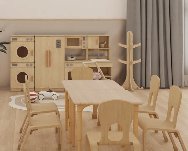 Set meja dan kursi furnitur kelas prasekolah Taman kanak-kanak pabrik EMA Montessori