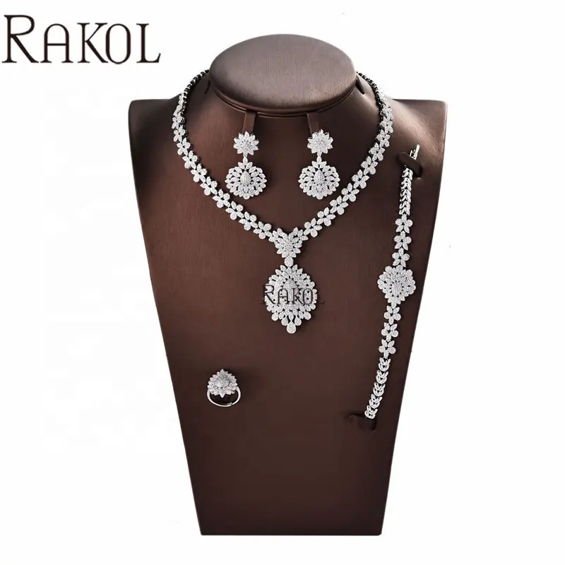Rakol 053 wedding ladies mirco zircon round shaped 4 pieces bridal jewelry set