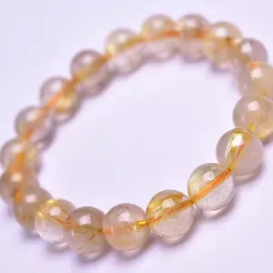 Hoge Kwaliteit Natuurlijke Titaandioxide Rutiel Ronde Steen Kralen Goud Rutilated Quartz Ruw Kristal Armband Mode Sieraden